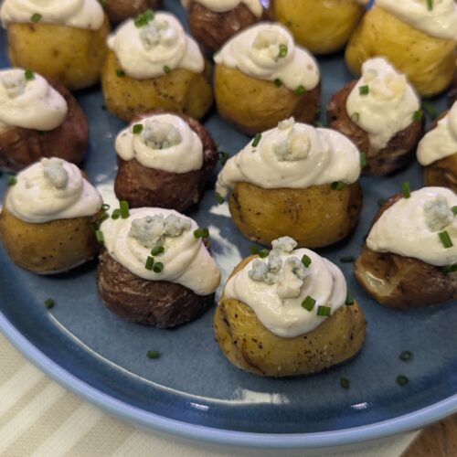 Mini Baked Potato Bites with Bleu Cheese and Horseradish