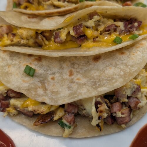 Spam, Egg and Cheese Breakfast Tacos