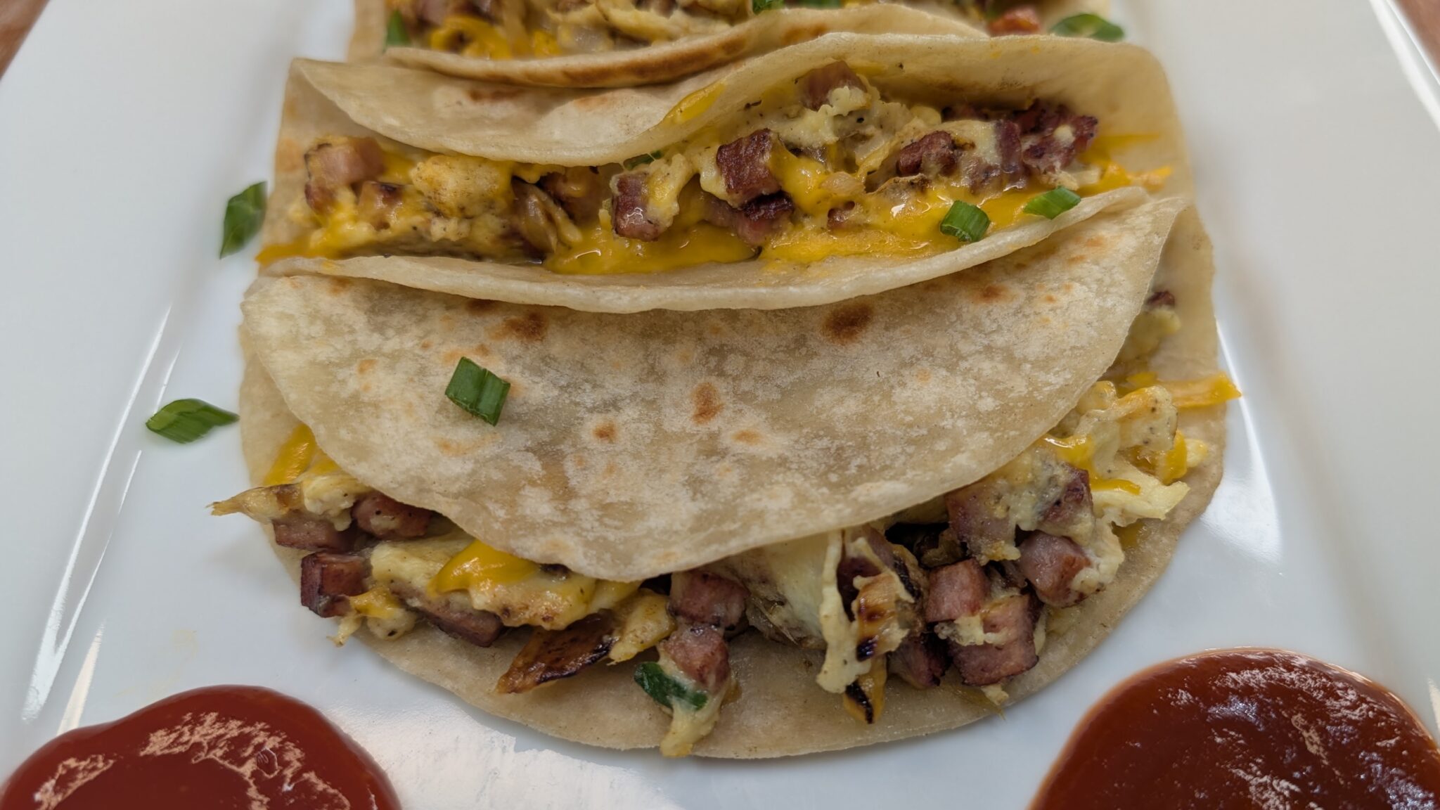 Spam, Egg, and Cheese Breakfast Tacos
